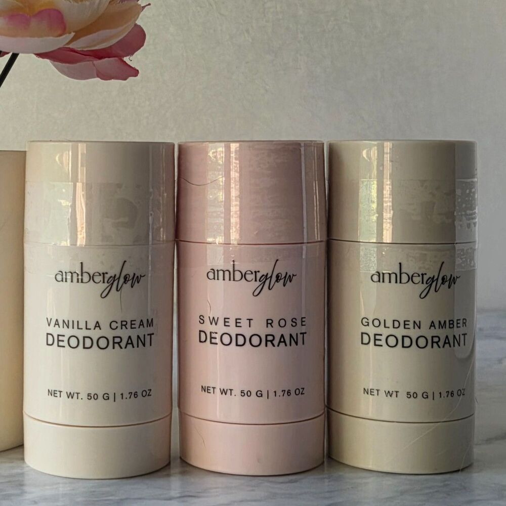 Amber Glow Deodorant Trio Vanilla Cream Sweet Rose Golden Amber 1.76 oz